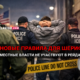Man with hands behind his head surrounded by officers in vests labeled SHERIFF and POLICE ICE at night, with police tape reading 'POLICE LINE DO NOT CROSS' in the foreground. A red Russian headline overlays the image about new sheriffs rules.