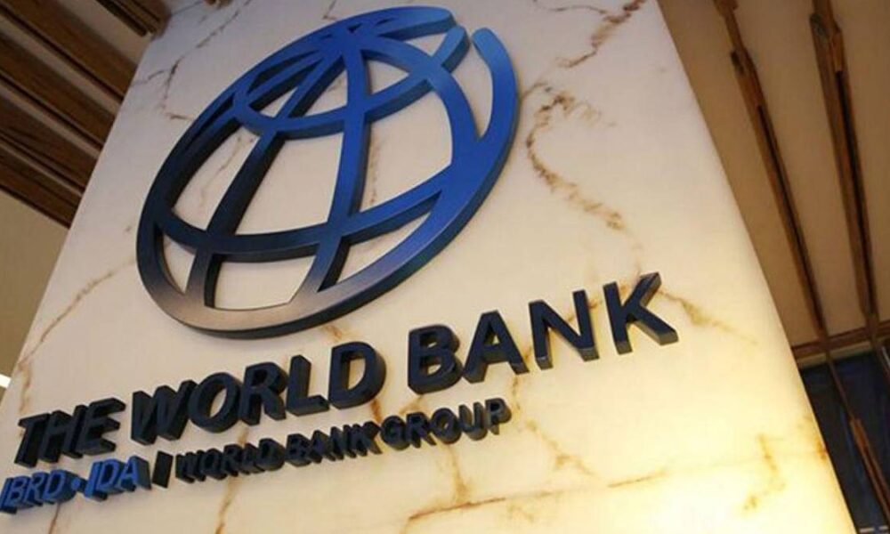 World Bank logo on marble wall with globe emblem and bold black lettering that reads The World Bank Group