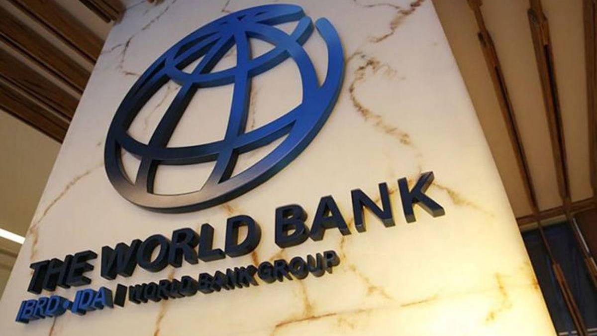 World Bank logo on marble wall with globe emblem and bold black lettering that reads The World Bank Group