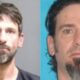 Two mugshots side by side: left man with short brown hair and gray beard; right man with dark hair and goatee against a blue background.