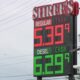 Gas price sign at Shree's showing Regular $5.39 and Diesel $6.29 with cash prices highlighted in red and green.