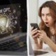 Split image: left shows AI chat concept on laptop screen; right shows a surprised woman using a smartphone.