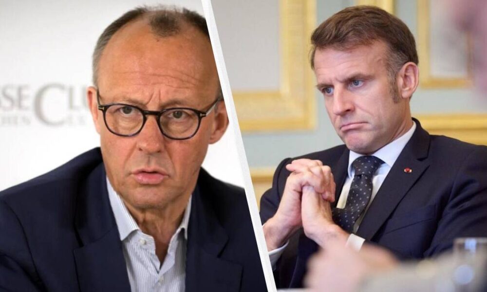 Split image of two men in business attire, left with glasses and speaking, right with hands clasped looking contemplative, separated by a diagonal divider.