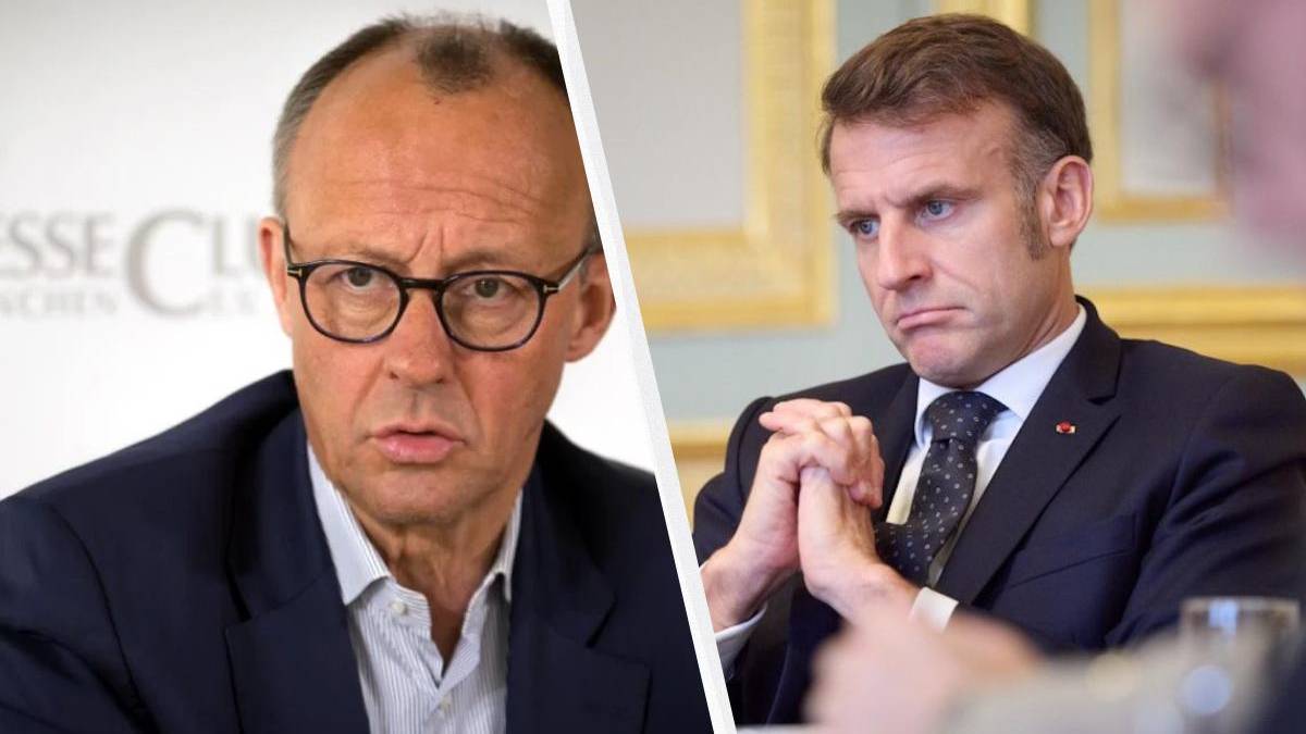 Split image of two men in business attire, left with glasses and speaking, right with hands clasped looking contemplative, separated by a diagonal divider.