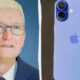 Split image: an older man in a suit on the left and a purple iPhone on the right.