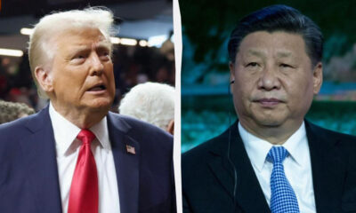 Split-screen image of two men in suits facing opposite directions, suggesting a political comparison or confrontation.