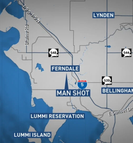 Regional map around Bellingham, WA showing Ferndale, Lummi Reservation and Island, Bellingham, Lynden, and I-5 with route markers and street labels