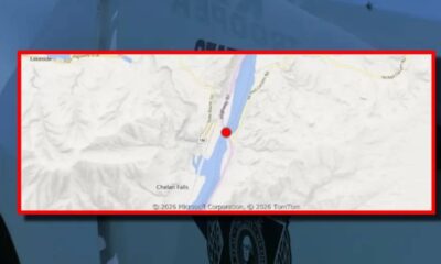 Map showing a river with a red location pin on the river crossing, likely marking a point of interest or incident location.