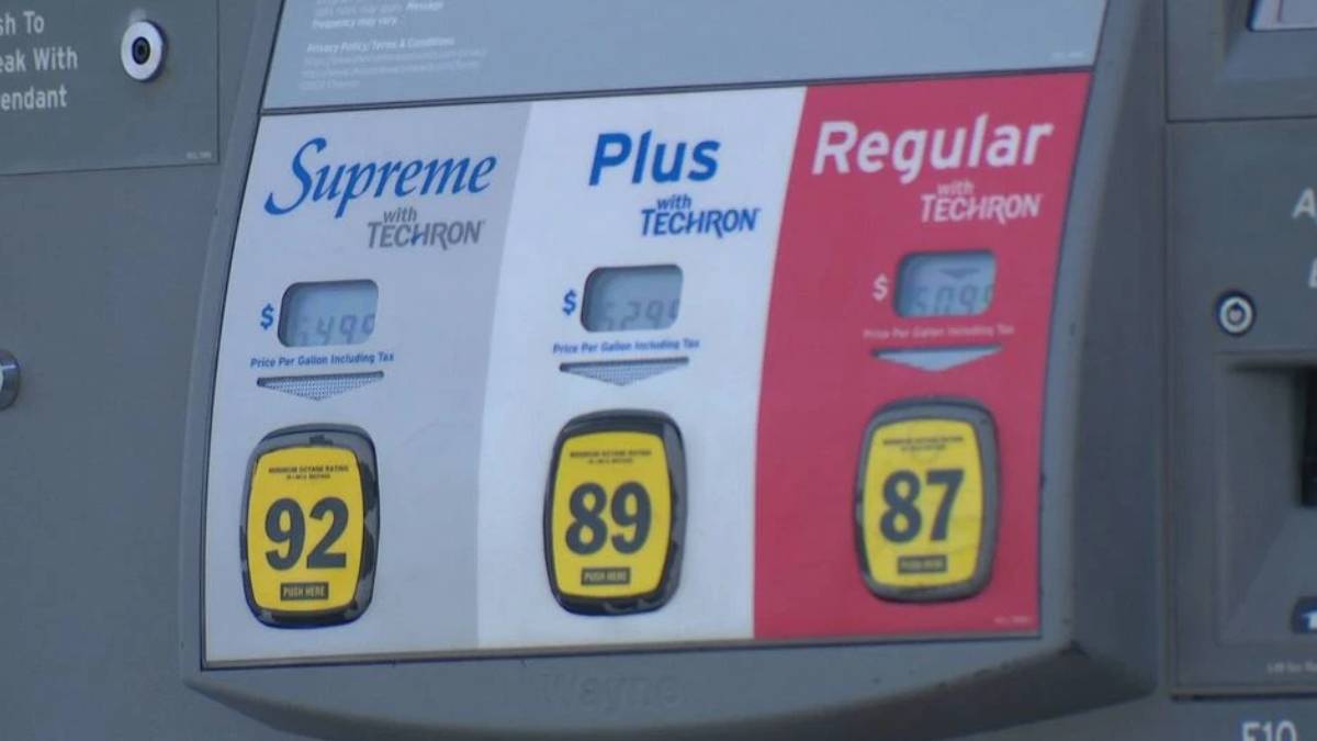 Gas station pump display showing three fuel grades—Supreme 92, Plus 89, Regular 87—each with Techron branding.