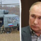 Split image: left shows armed soldiers beside a military helicopter on a grassy field; right shows a man in a blazer looking to the left.