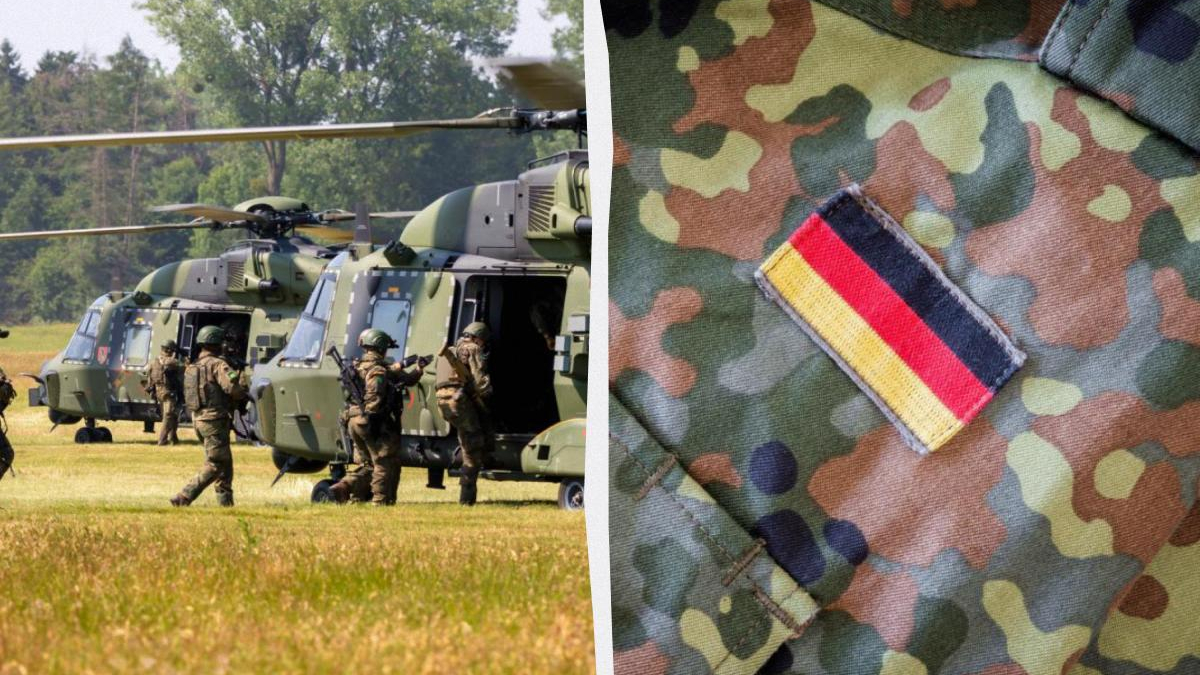 Military helicopters on a grassy airfield with soldiers approaching the open doors to board the aircraft, preparing for deployment, daytime.