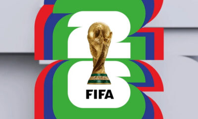 Golden FIFA World Cup trophy centered over bold overlapping numbers forming '2023' in green, blue, and red. The design conveys the FIFA World Cup celebration theme for 2023 far from a literal scene.