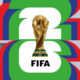 Golden FIFA World Cup trophy centered over bold overlapping numbers forming '2023' in green, blue, and red. The design conveys the FIFA World Cup celebration theme for 2023 far from a literal scene.