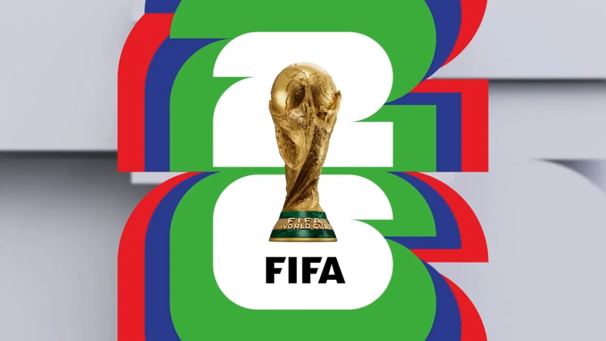 Golden FIFA World Cup trophy centered over bold overlapping numbers forming '2023' in green, blue, and red. The design conveys the FIFA World Cup celebration theme for 2023 far from a literal scene.