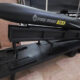 Large black FP-5 Fire Point torpedo/torpedo-like model on a wheeled display trailer indoors.