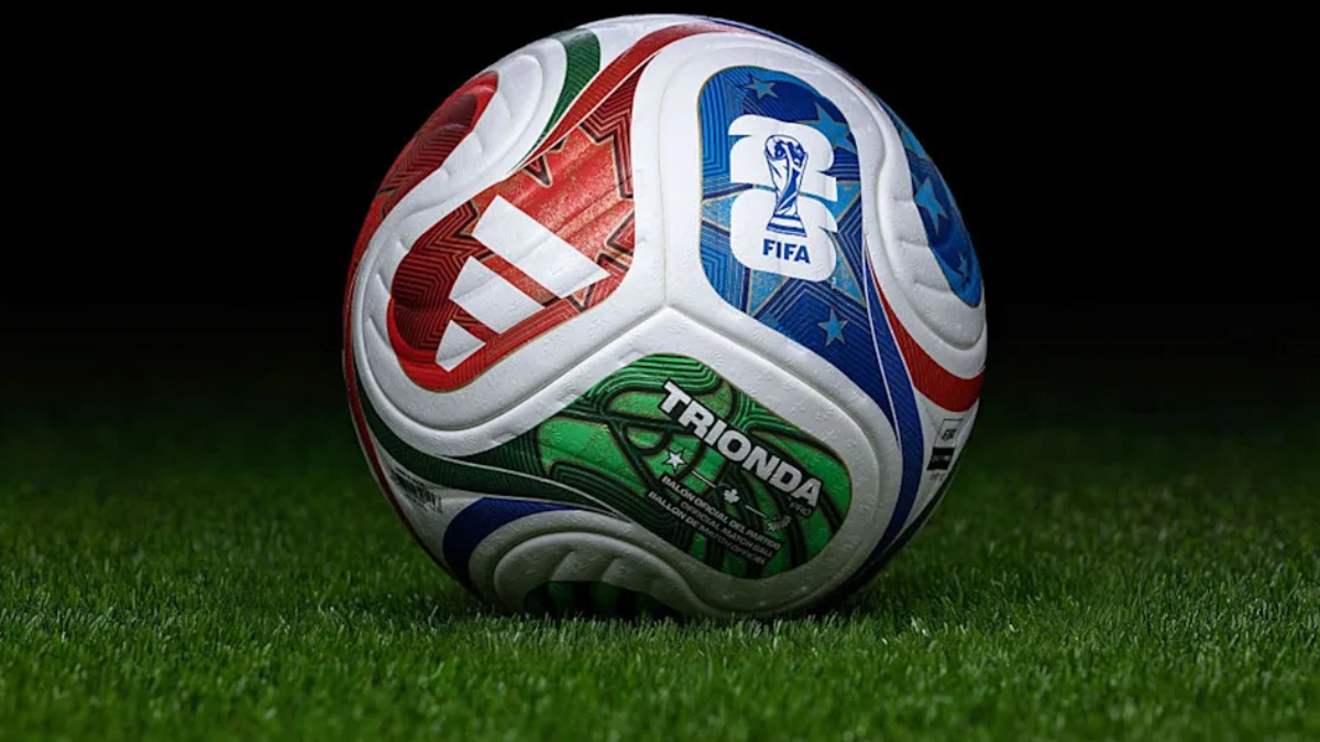 Colorful FIFA-branded soccer ball resting on green grass.