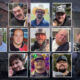 Grid collage of twelve men in individual framed photos against a dark, burnt industrial background.