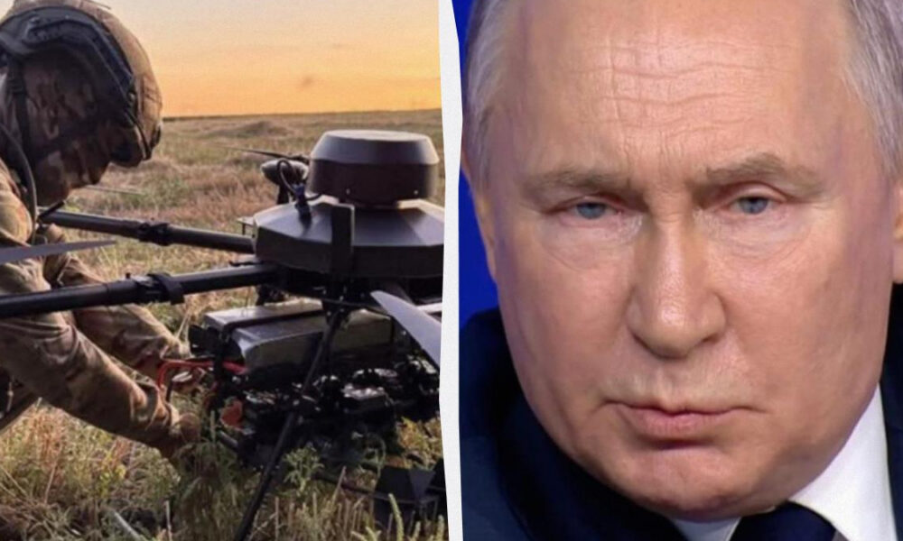 Left: a soldier in camouflage aiming a mounted machine gun in a grassy field at sunset; Right: close-up of a man’s face with blue eyes and light skin.