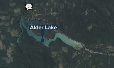 Aerial map of Alder Lake with a blue callout label reading 'Alder Lake' and a blue marker on the shore.