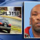 Two-panel news image: left shows a black SUV driving on a wet street with 'WA CPL118' text overlaid; right shows a close-up mugshot of a man against a blue background in a bordered frame.