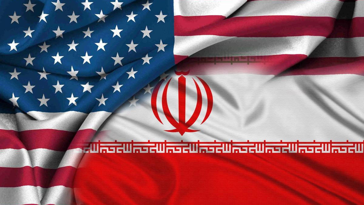 Composite flag image blending the United States and Iran flags, symbolizing US–Iran relations