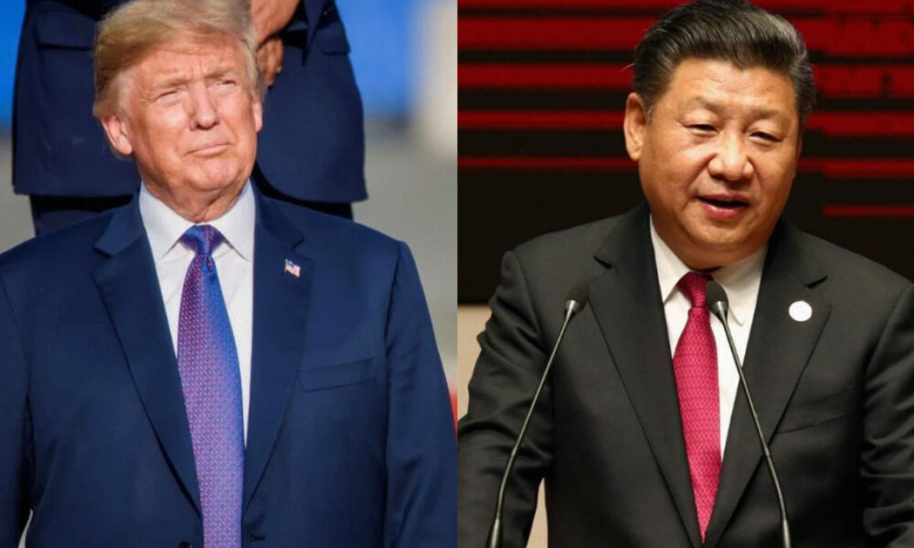 Side-by-side photo of two men in suits: one outdoors in a navy suit with a purple tie, the other indoors at a podium in a black suit and red tie.