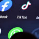 Grid of social media app icons with labels: Facebook, TikTok, Instagram, Messenger, and WhatsApp (partial).