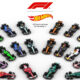 Array of colorful Formula 1 cars arranged in a circle around the Formula 1 and Hot Wheels logos.