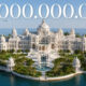 Luxurious white palace on a private island with palm trees; large caption reads $3,000,000,000 signaling a multi‑billion dollar property.