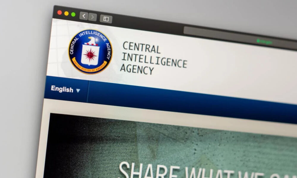 CIA homepage header with official seal and the text 'CENTRAL INTELLIGENCE AGENCY' beside it, language selector showing English