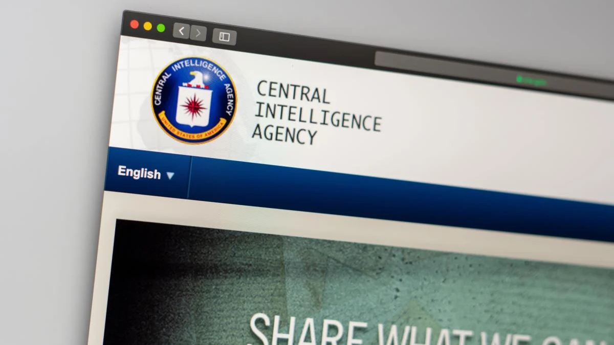 CIA homepage header with official seal and the text 'CENTRAL INTELLIGENCE AGENCY' beside it, language selector showing English