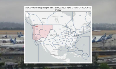 Map of U.S. airspace sectors with a pink-highlighted region in the western United States.