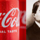 Split image: left a close-up of a Coca‑Cola can with droplets and the text 'Original Taste'; right a historical portrait of John Stith Pemberton, inventor of Coca‑Cola, in a suit.