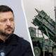 Split image: a man in dark clothing on the left and a large camouflaged missile launcher on a wheeled truck on the right, separated by a curved divider.