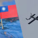 Taiwan flag planted on a world map beside a plane silhouette, symbolizing travel to Taiwan.
