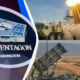 Composite image showing The Pentagon seal on the left and missiles launching on the right, illustrating U.S. defense.