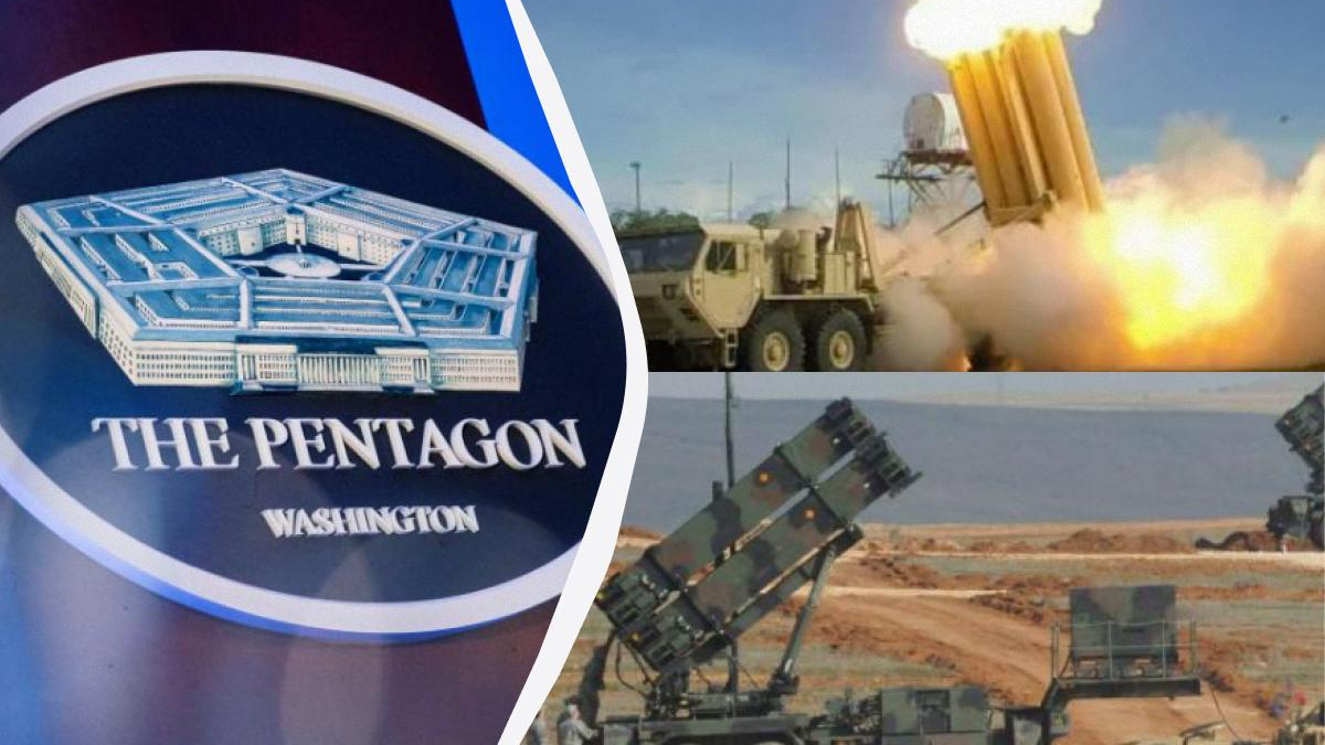 Composite image showing The Pentagon seal on the left and missiles launching on the right, illustrating U.S. defense.