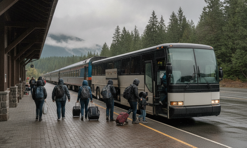 Пассажирский поезд Amtrak Cascades на маршруте между Сиэтлом и Портлендом