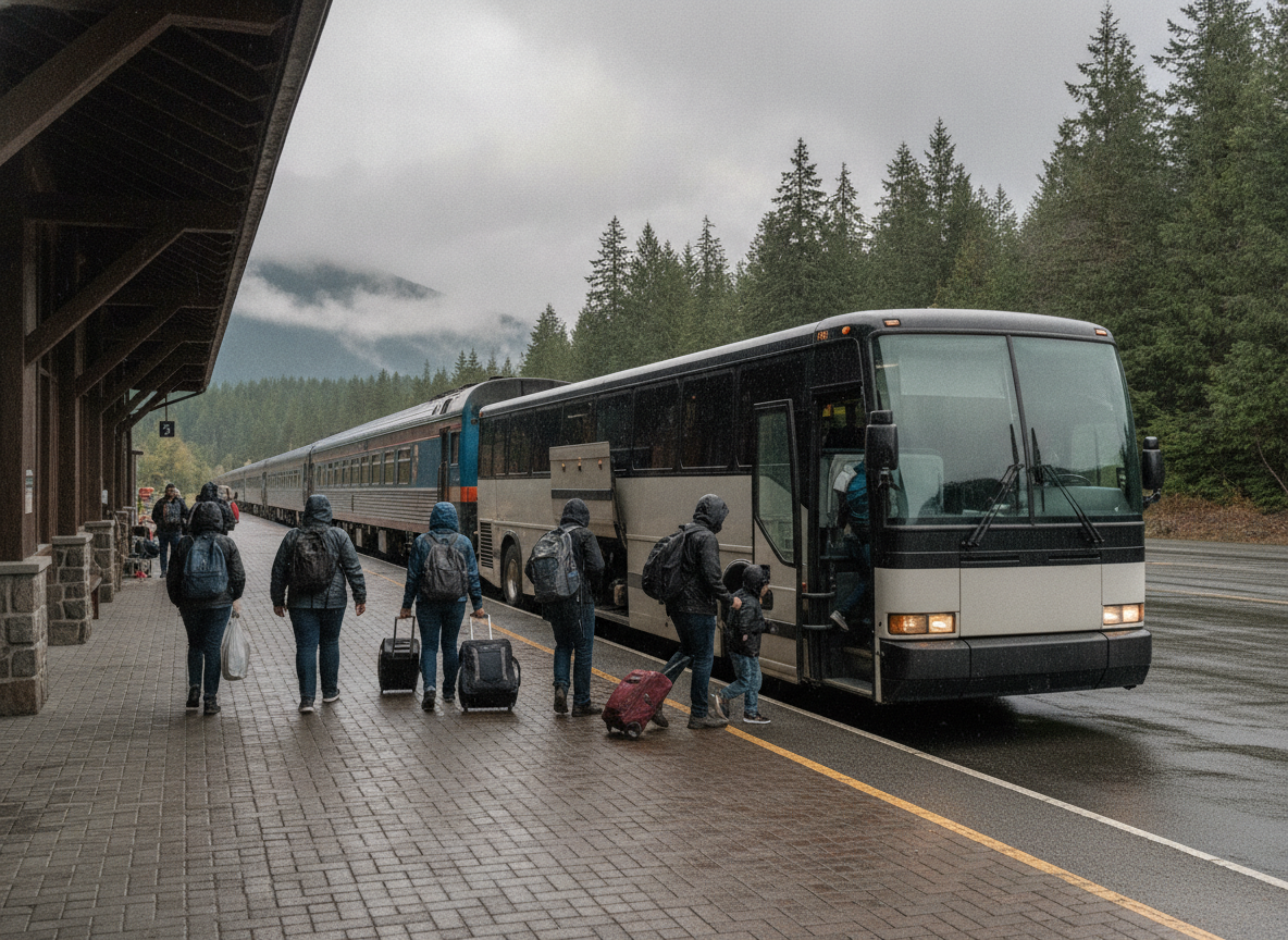 Пассажирский поезд Amtrak Cascades на маршруте между Сиэтлом и Портлендом