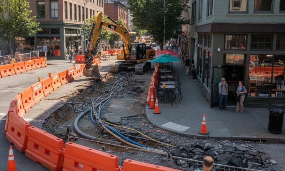 Ремонт канализации и перекрытия у 12th Avenue и Pike Street на Capitol Hill в Сиэтле