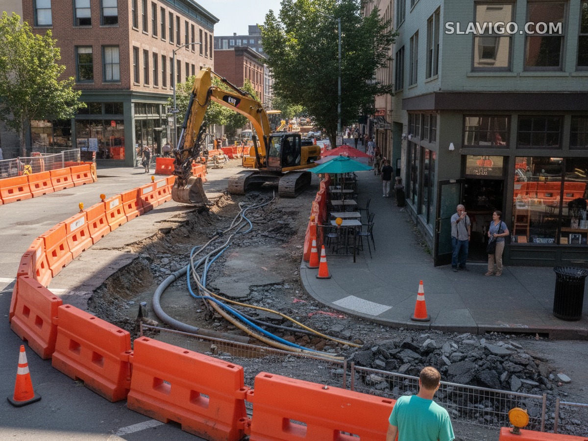 Ремонт канализации и перекрытия у 12th Avenue и Pike Street на Capitol Hill в Сиэтле