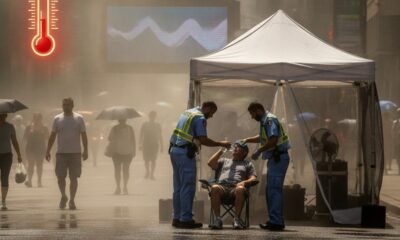 Медики помогают человеку во время экстремальной жары