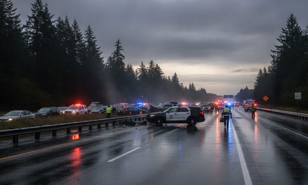 Последствия смертельной аварии после полицейской погони на I-5 возле Federal Way