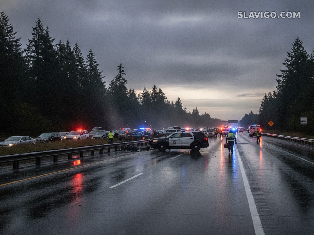 Последствия смертельной аварии после полицейской погони на I-5 возле Federal Way