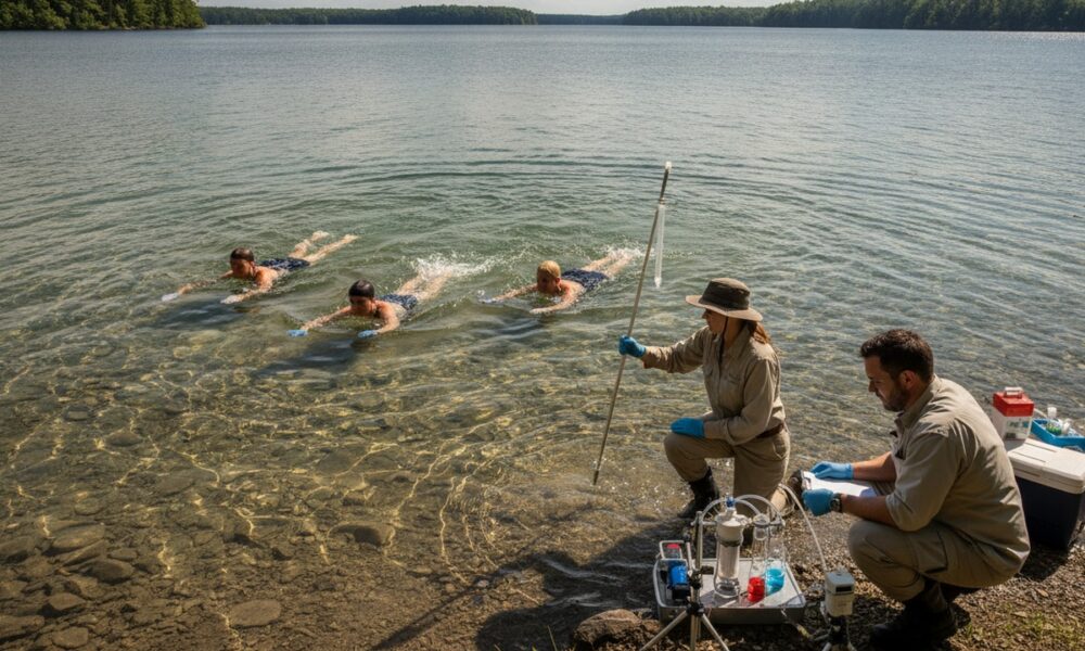 Плавание в озере и проверка качества пресной воды
