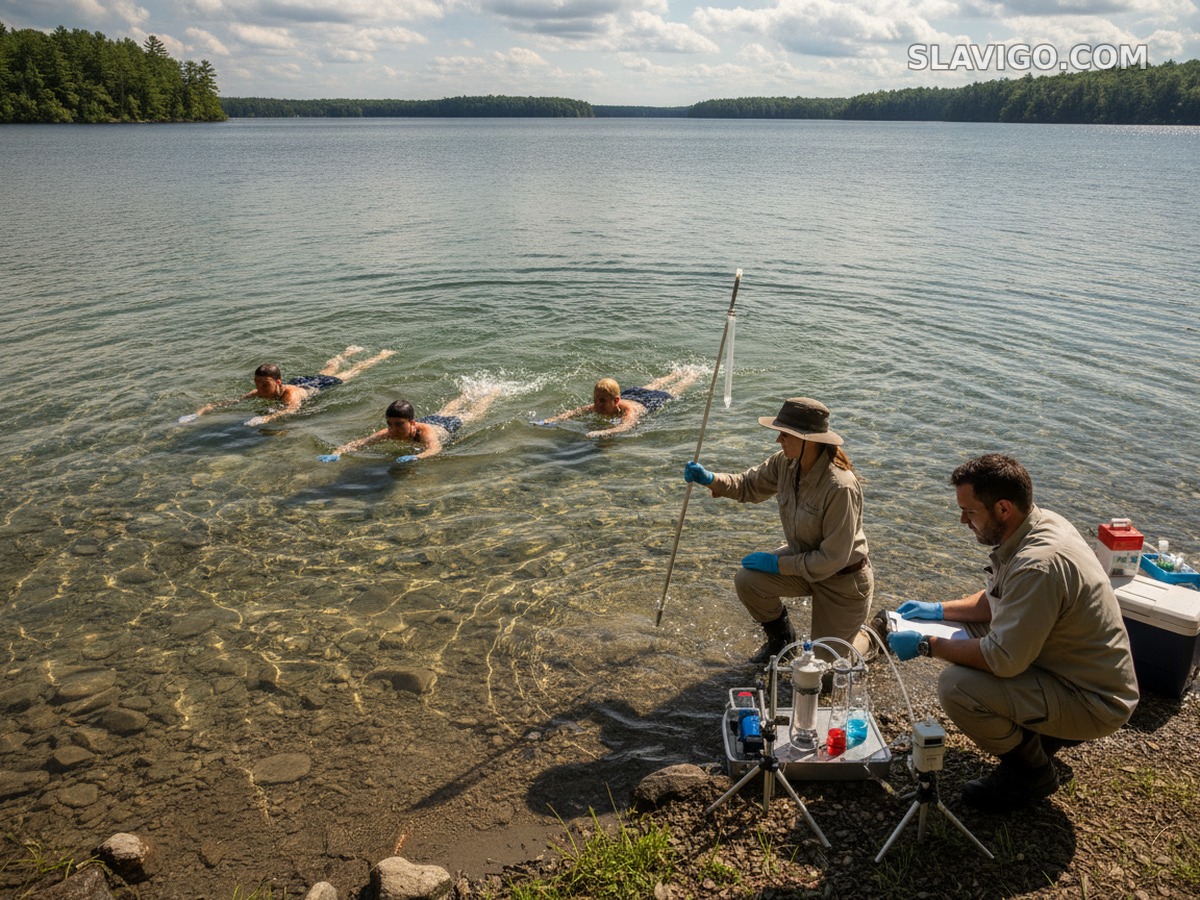 Плавание в озере и проверка качества пресной воды