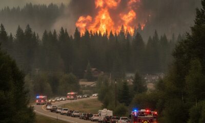 Дым от пожара Goat Fire над лесной дорогой в долине Кли-Элам в округе Киттитас
