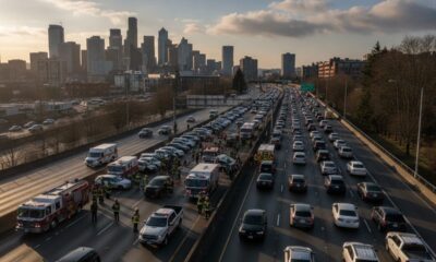 Авария перекрыла четыре полосы I-5 в северном направлении у Olive Way в центре Сиэтла