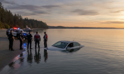 Спасатели у автомобиля в воде возле Beach Drive в округе Китсап