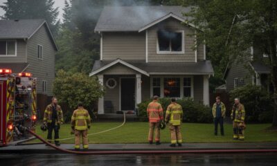 Пожарные работают у жилого дома после смертельного пожара в Marysville